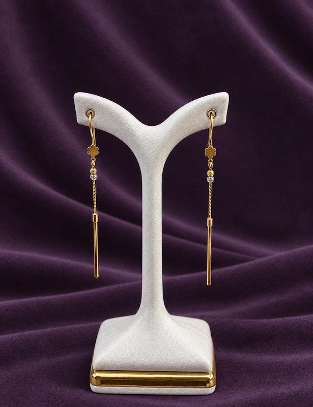 گوشواره طلا ۱۸ عیار گوشواره آویز توپی تراش جواهری دشتی