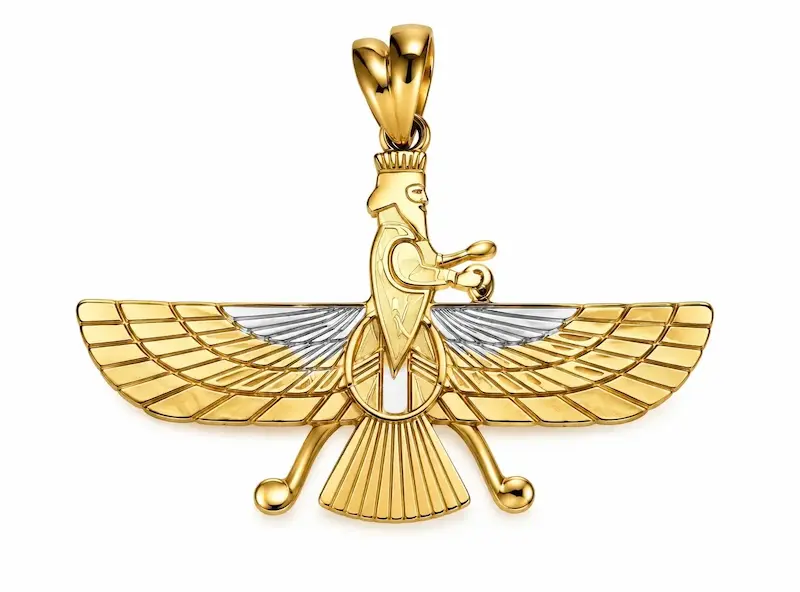 آویز طلا ۱۸ عیار آویز گردنبند طرح فروهر هخامنشی ری گلد