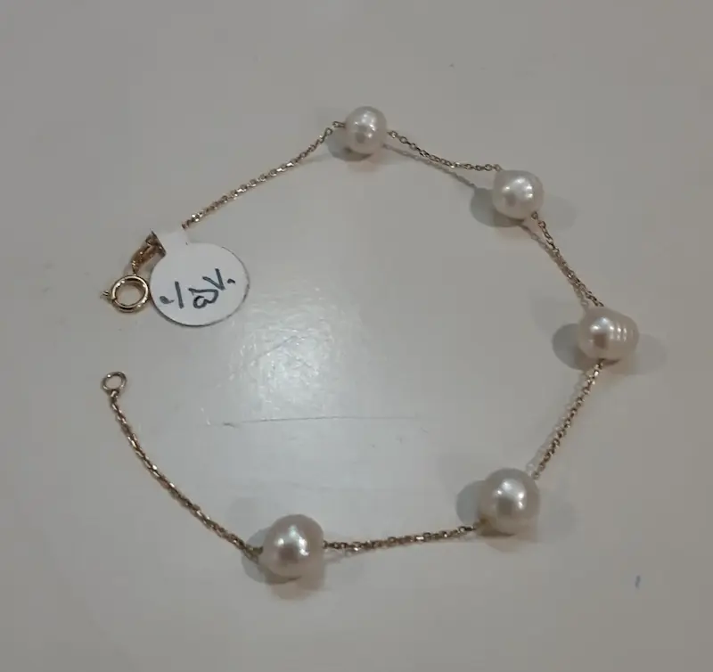 دستبند طلا ۱۸ عیار مدل مروارید ۲ ( وزن مروارید کسر شده ) دلفین گلد گالری