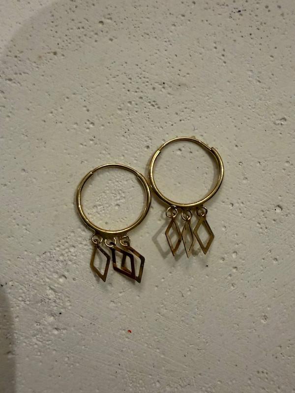 گوشواره زنانه طلا ۱۸ عیار گوشواره حلقه ای سه آویز لوزی Matows_gold_gallery2