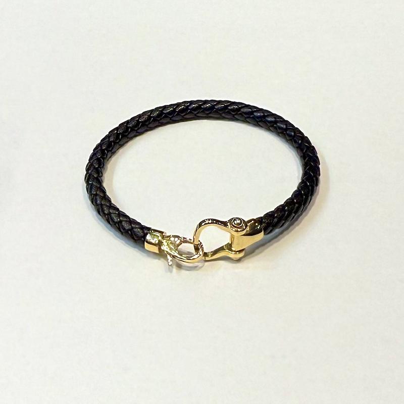 دستبند طلا ۱۸ عیار دستبند امگا چرم مشکی گالری زرنوش