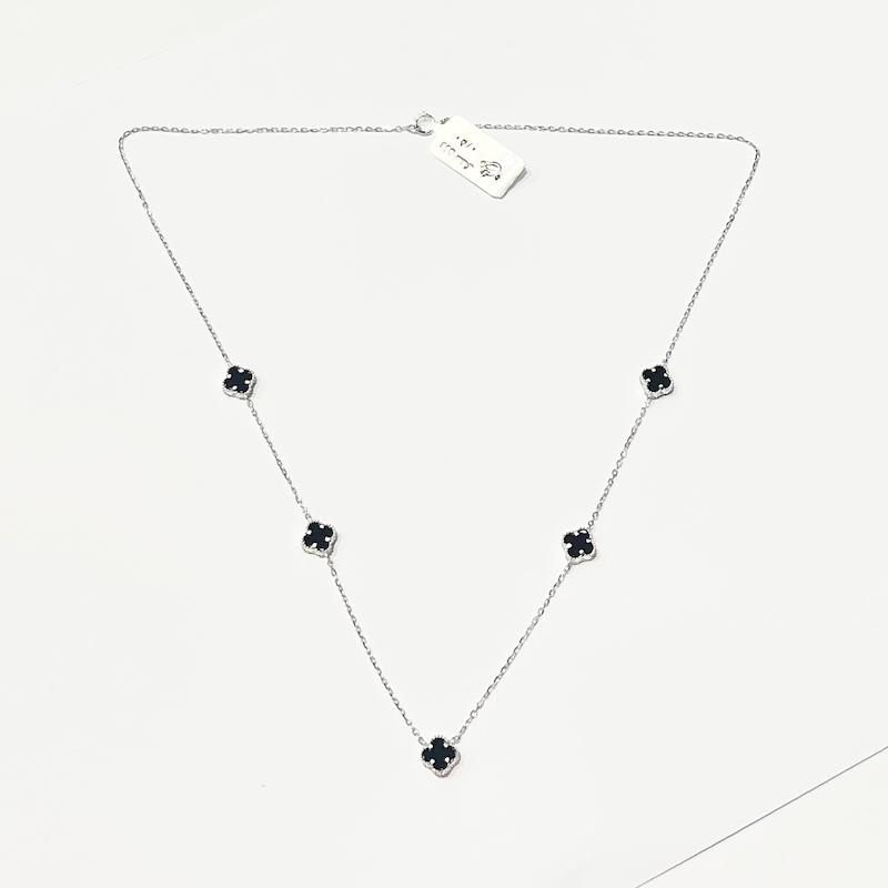 گردنبند طلا ۱۸ عیار گردنبند ونكليف طلا سفيد با كسر سنگ مشكى گالری زرنوش