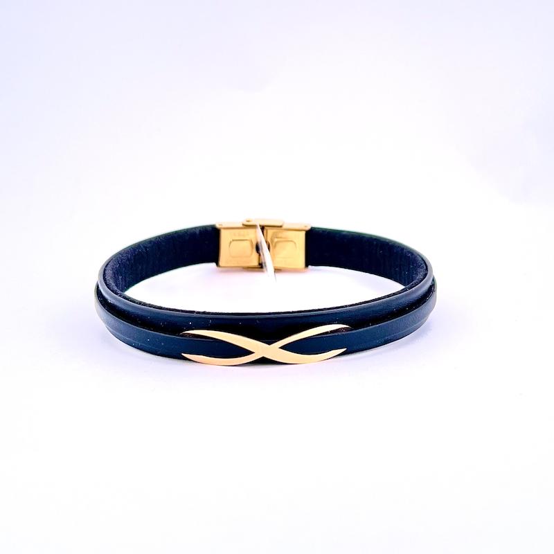 دستبند طلا ۱۸ عیار دستبند بينهايت چرمى مشكى اسپرت گالری زرنوش