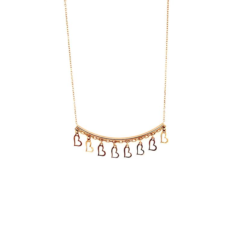 گردنبند طلا ۱۸ عیار گردنبند منحنى و آويز هاى قلب گالری زرنوش