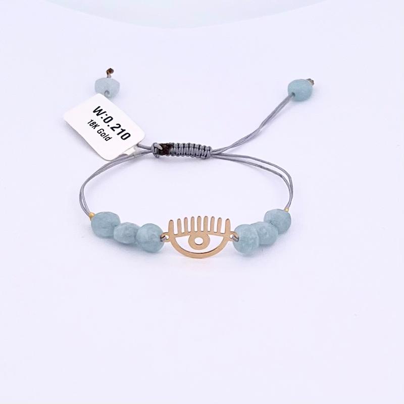 دستبند طلا ۱۸ عیار دستبند چشم کایرا و مهره ابی گالری زرنوش