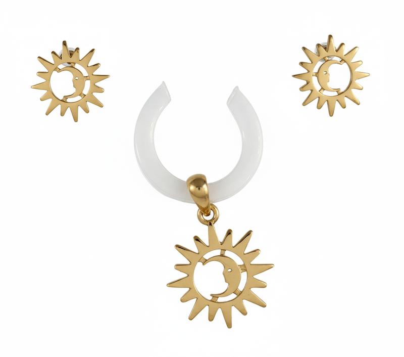 سرویس طلا ۱۸ عیار نیم ست طرح خورشید و ماه گالری طلای کامیاب