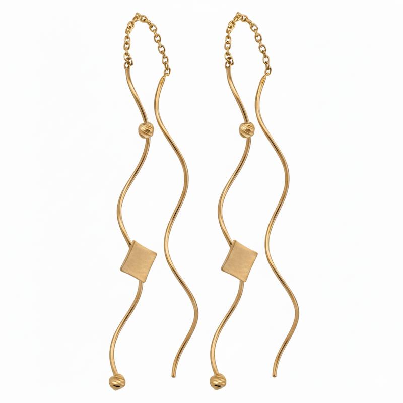 گوشواره زنانه طلا ۱۸ عیار گوشواره  پیچک توپی و لوزی گالری طلای شریف