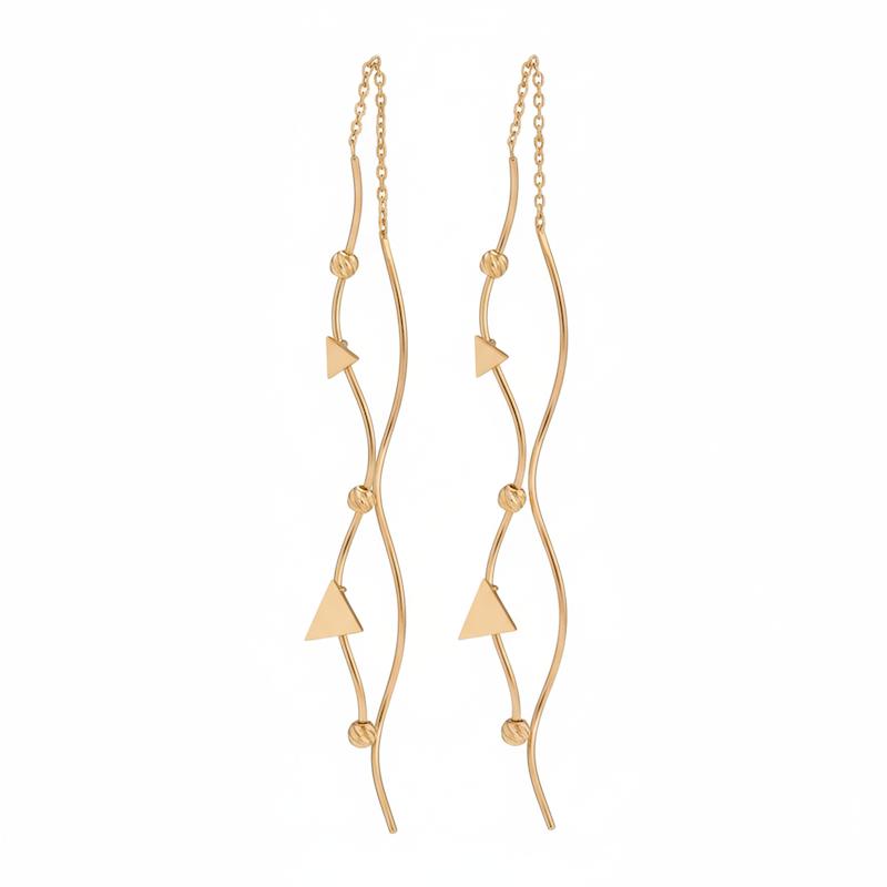 گوشواره زنانه طلا ۱۸ عیار گشواره پیچک توپی و مثلث گالری طلای شریف