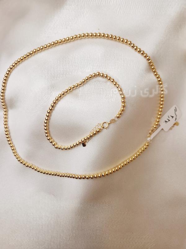 سرویس زنانه طلا ۱۸ عیار نیم ست تمام گوی زنجیر و دستبند گالری زربام