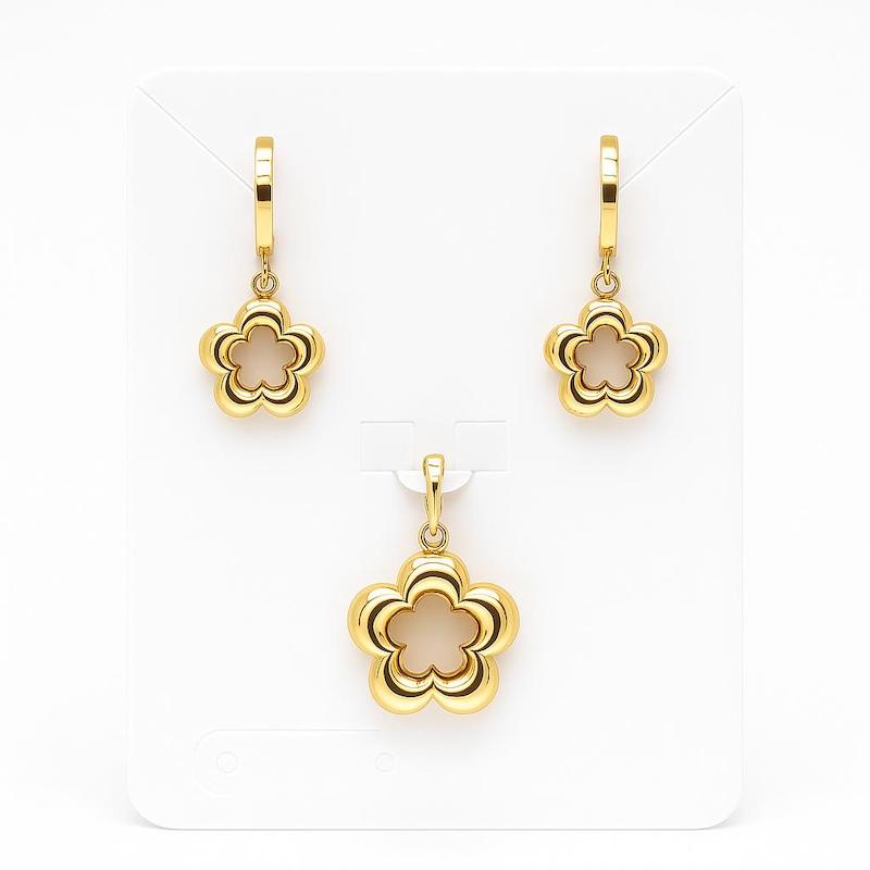 سرویس زنانه طلا ۱۸ عیار نیم ست گل گالری بابل طلا