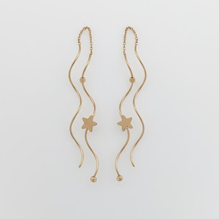 گوشواره زنانه طلا ۱۸ عیار پیچک توپی و ستاره گالری طلای شریف