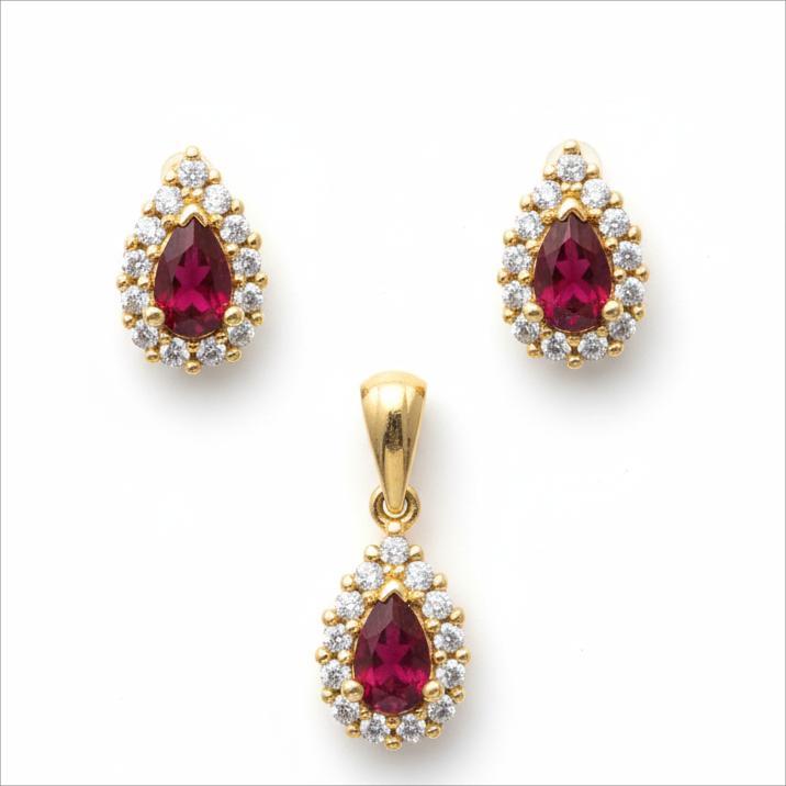 سرویس طلا ۱۸ عیار نیم ست طرح اشک گالری طلای کامیاب