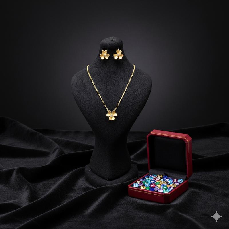 سرویس زنانه طلا ۱۸ عیار نیم ست گل گالری طلای آماندا