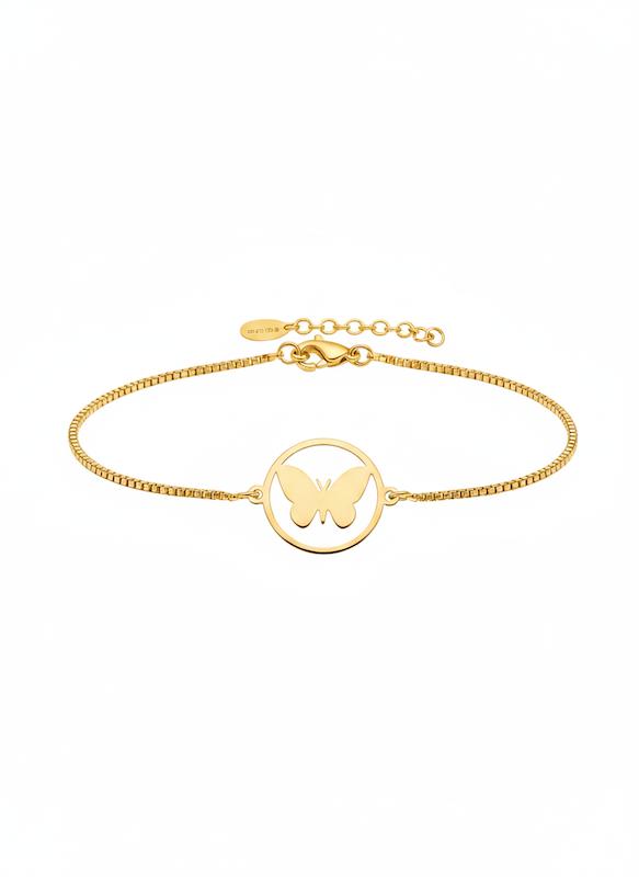 دستبند زنانه طلا ۱۸ عیار پروانه دایره با بند استیل آسانسوری با کیفیت گالری شمش طلا