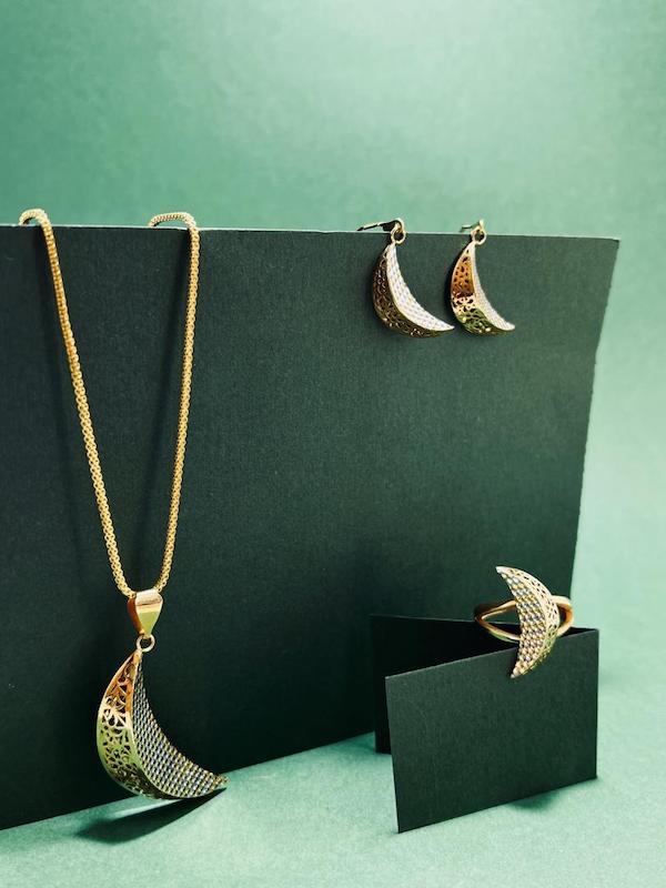 زنانه نیم ست طلا ۱۸ عیار نیمست آیهان ماه گالری طلای حسن خانی