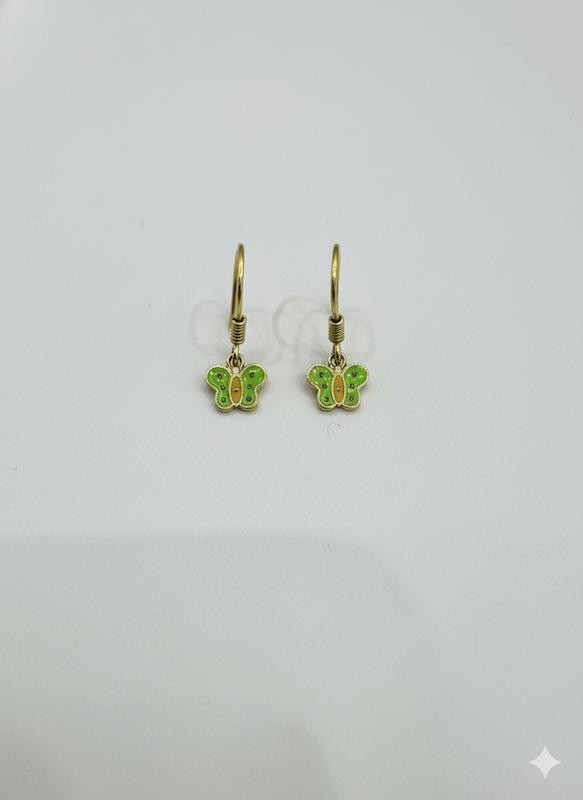 گوشواره بچگانه طلا ۱۸ عیار پروانه سبز گالری حاج رضا ذراتی