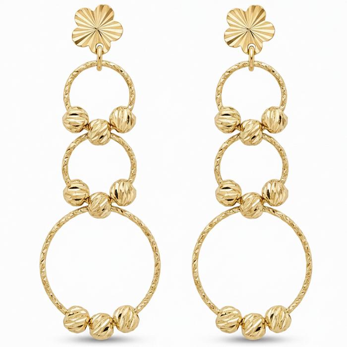 گوشواره زنانه طلا ۱۸ عیار آلبرنادو گل سه حلقه ای گالری طلای شریف