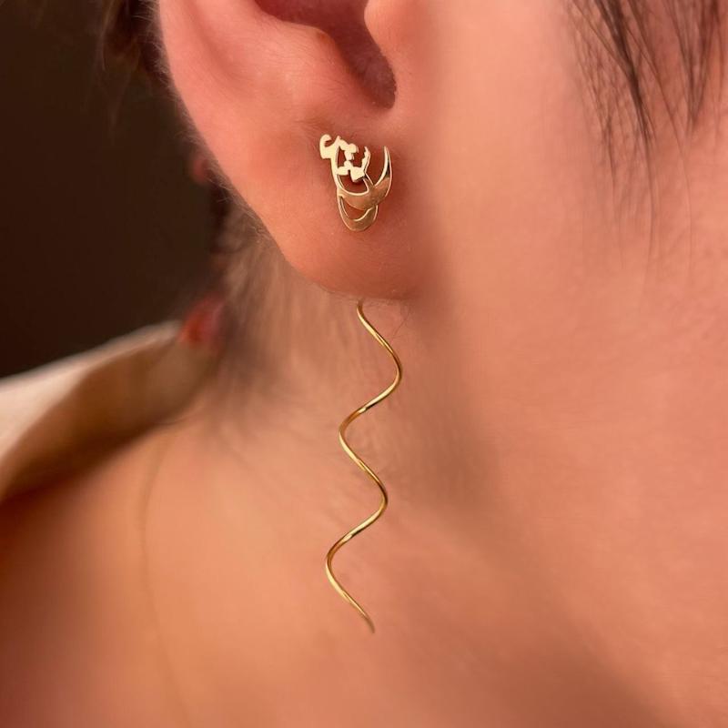 گوشواره زنانه طلا ۱۸ عیار گوشواره کرلی عشق سانل گلد