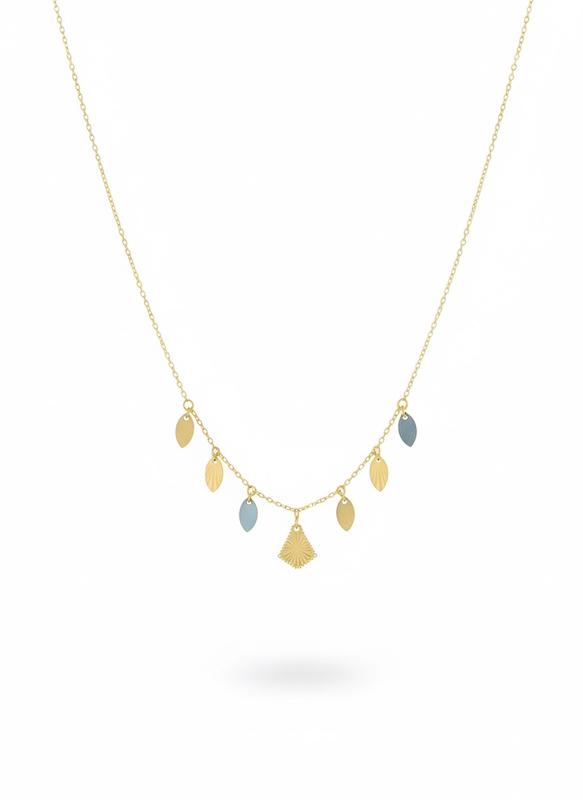 گردنبند زنانه طلا ۱۸ عیار گردنی پولکی آویز پولک بزرگ وسط هفت رنگ ۸طلایی