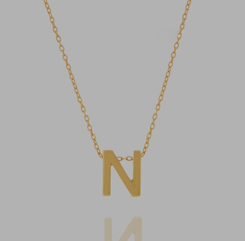 آویز زنانه طلا ۱۸ عیار پلاک سه بعدی حرف N گالری کاژه گلد
