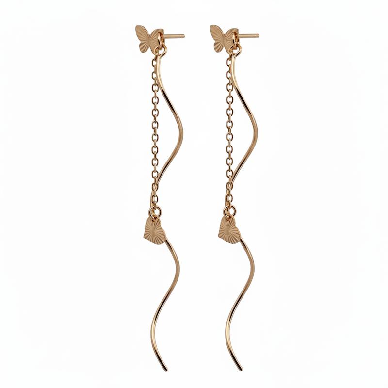 گوشواره زنانه طلا ۱۸ عیار گوشواره میخی پیچک پروانه و قلب گالری طلای شریف