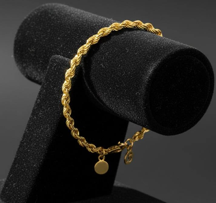 دستبند زنانه طلا ۱۸ عیار زنجیر طنابی بافت سوپر ضخیم گالری طلای شریف