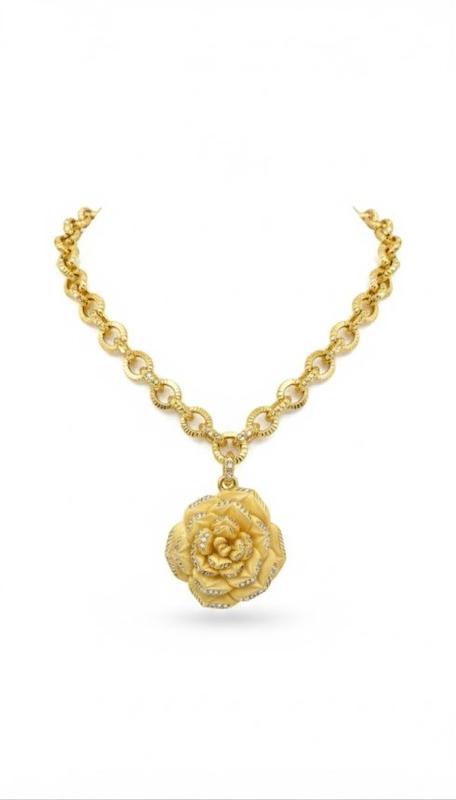 گردنبند زنانه طلا ۱۸ عیار گردنبند طرح گل همراه با زنجیر تمام تراش گالری طلای سوفیا
