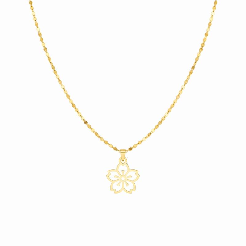 گردنبند زنانه طلا ۱۸ عیار گل با زنجیر پولکی گالری شمش طلا