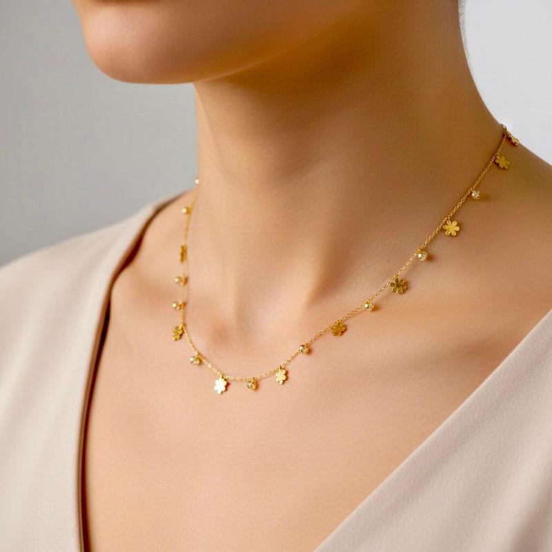 گردنبند طلا ۱۸ عیار گردنبند اماراتی گل و نگین گالری نیک گلد