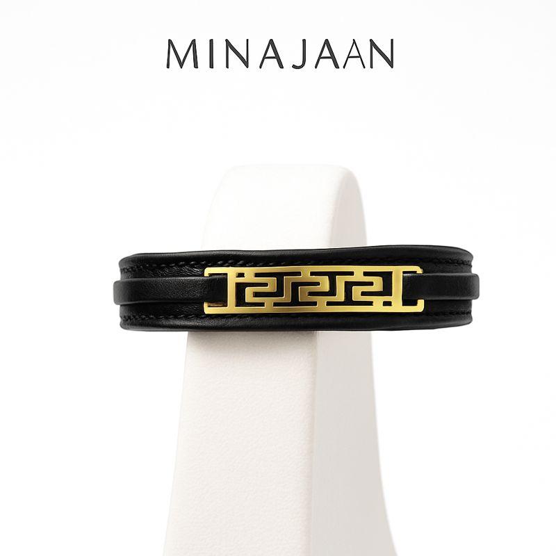 دستبند مردانه طلا ۱۸ عیار دستبند چرمی طلا مدل1 گالری مینا‌جان