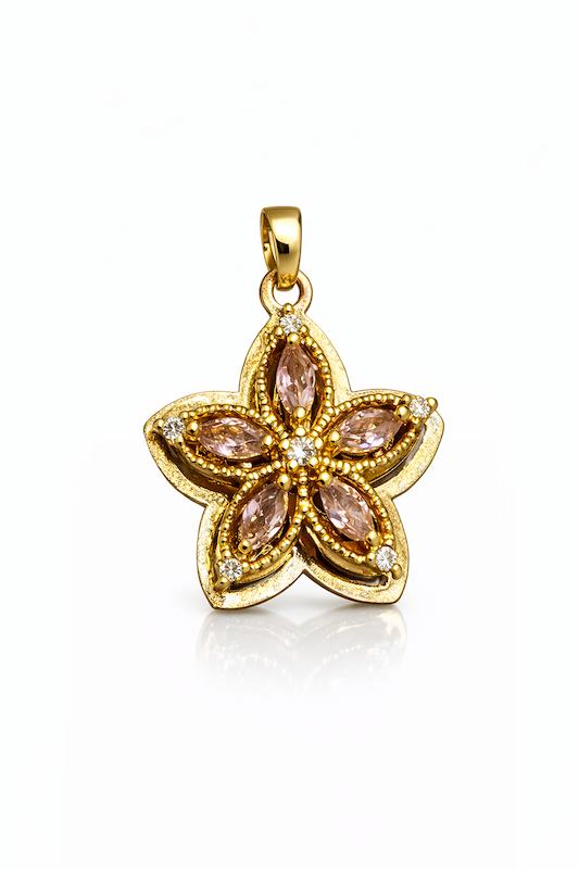 آویز زنانه طلا ۱۸ عیار سوارفسکی طرح گل یاسی گالری مینا‌جان