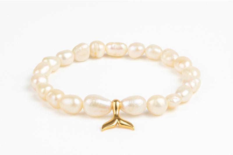 دستبند زنانه طلا ۱۸ عیار دستبند مرواریدی  دم وال گالری نارسیس گلد