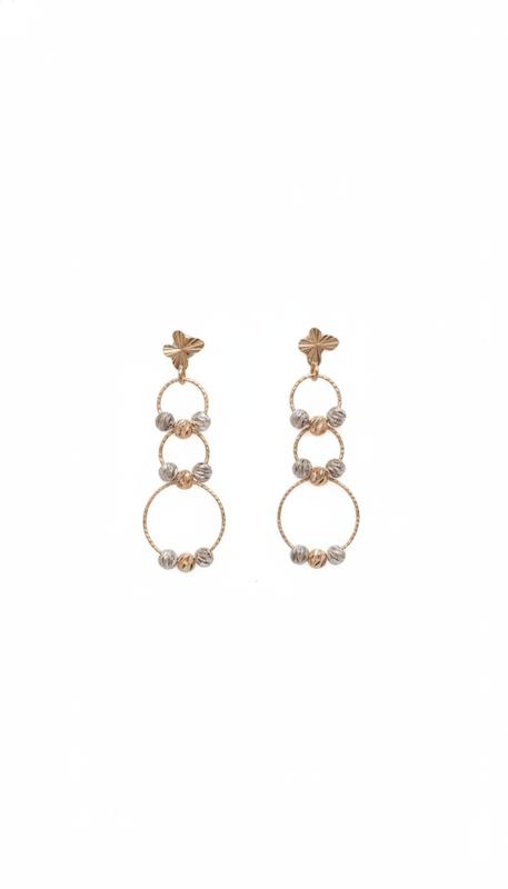 گوشواره زنانه طلا ۱۸ عیار دایره گوی دو رنگ و پروانه گالری شمش طلا