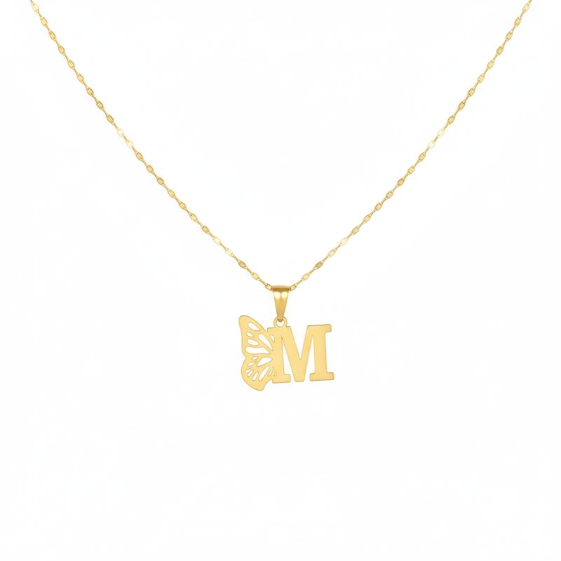 آویز زنانه طلا ۱۸ عیار پلاک لیزری پروانه m گالری کاژه گلد