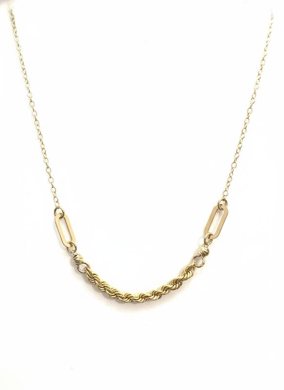 گردنبند زنانه طلا ۱۸ عیار گردنی ترکیبی طنابی هرمس سانل گلد