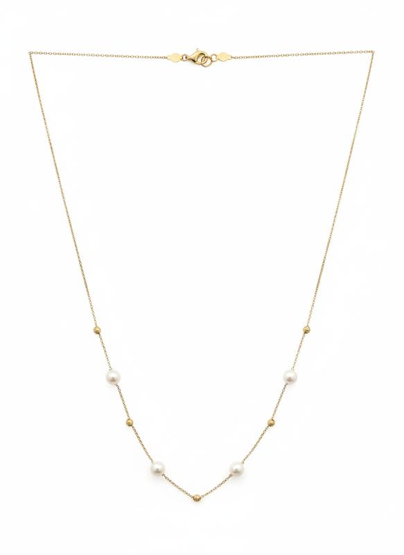 گردنبند زنانه طلا ۱۸ عیار گردنی مروارید و گوی سانل گلد