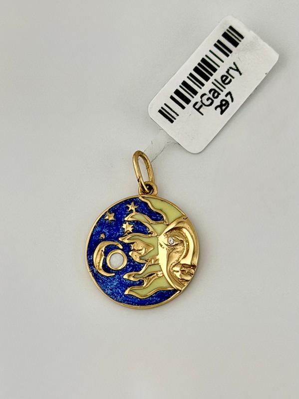 آویز زنانه طلا ۱۸ عیار آویز مینا خورشید و ماه ۲ اف گالری