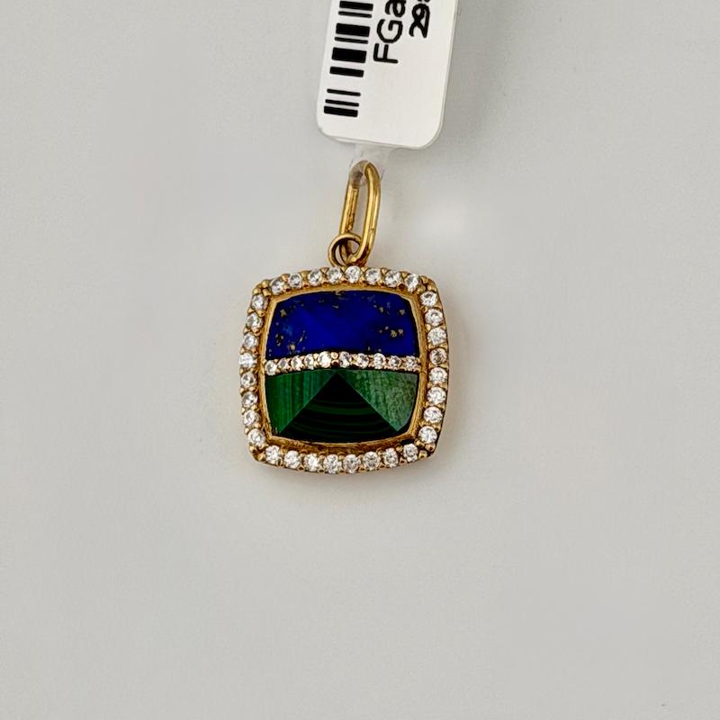 آویز زنانه طلا ۱۸ عیار آویز دو رنگ سنگ مالاکیت اف گالری