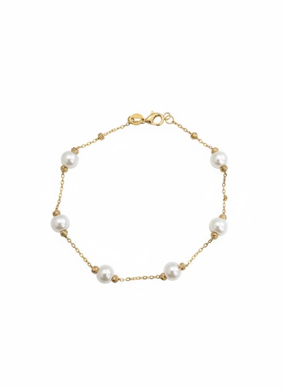 دستبند زنانه طلا ۱۸ عیار دستبند مروارید گالری حسینی زاده