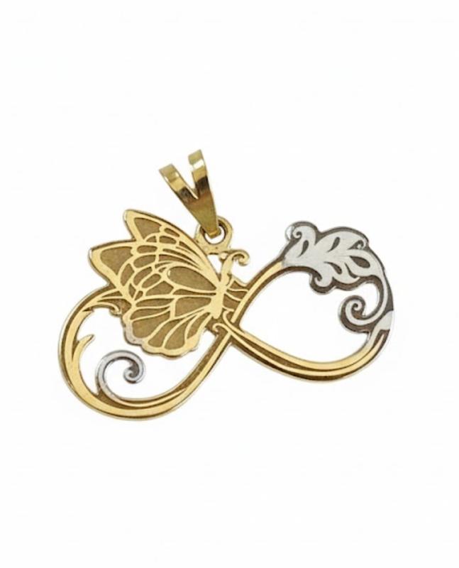 آویز زنانه طلا ۱۸ عیار آویز بینهایت و پروانه گلدن رز