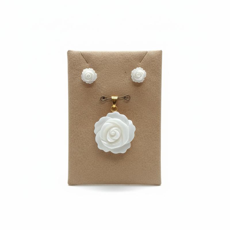 زنانه نیم ست طلا ۱۸ عیار گل صدف با گوشواره میخی گالری شمش طلا