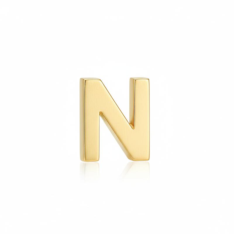 آویز زنانه طلا ۱۸ عیار پلاک سه بعدی حرف N گالری کاژه گلد