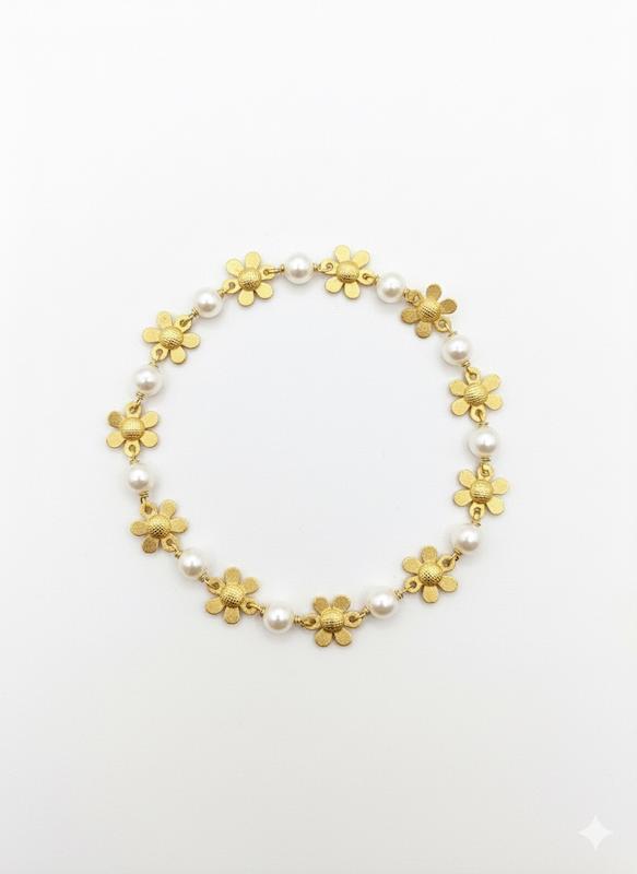 دستبند زنانه طلا ۱۸ عیار گل مروارید4652 گالری طلای شفیع