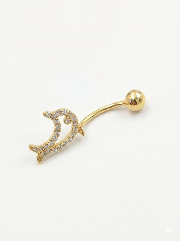 پیرسینگ زنانه طلا ۱۸ عیار ناف طرح دلفین گالری پلاتین