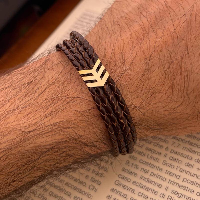 دستبند مردانه طلا ۱۸ عیار چرم کد 38 سانل گلد