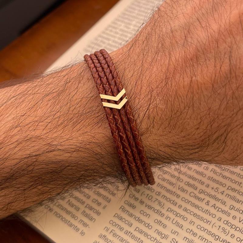 دستبند مردانه طلا ۱۸ عیار چرم کد 1 سانل گلد