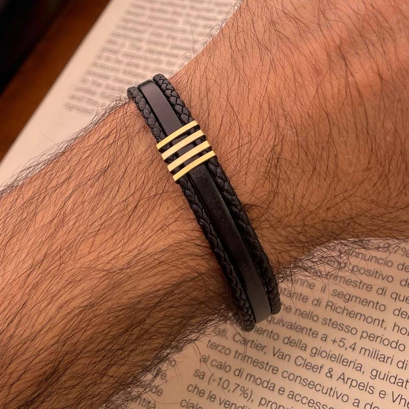 دستبند مردانه طلا ۱۸ عیار چرم کد 40 سانل گلد