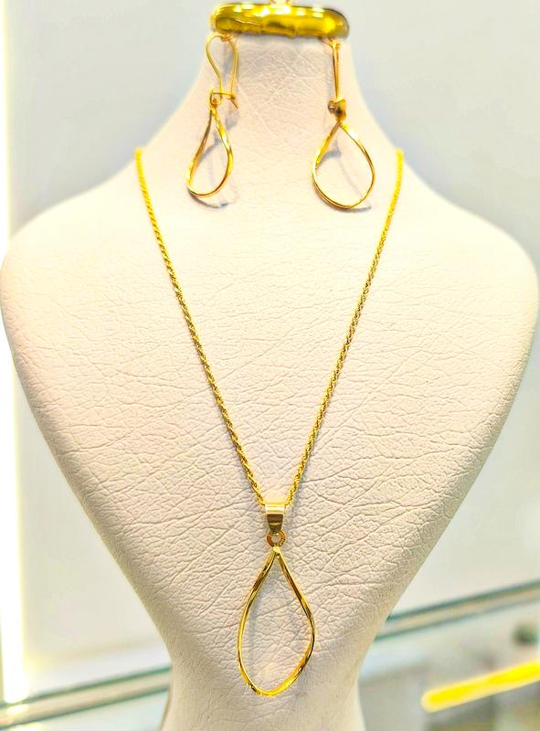 ست طلا ۱۸ عیار ست اماراتی زنجیر گوشواره آویز دلبر گالری نیک گلد