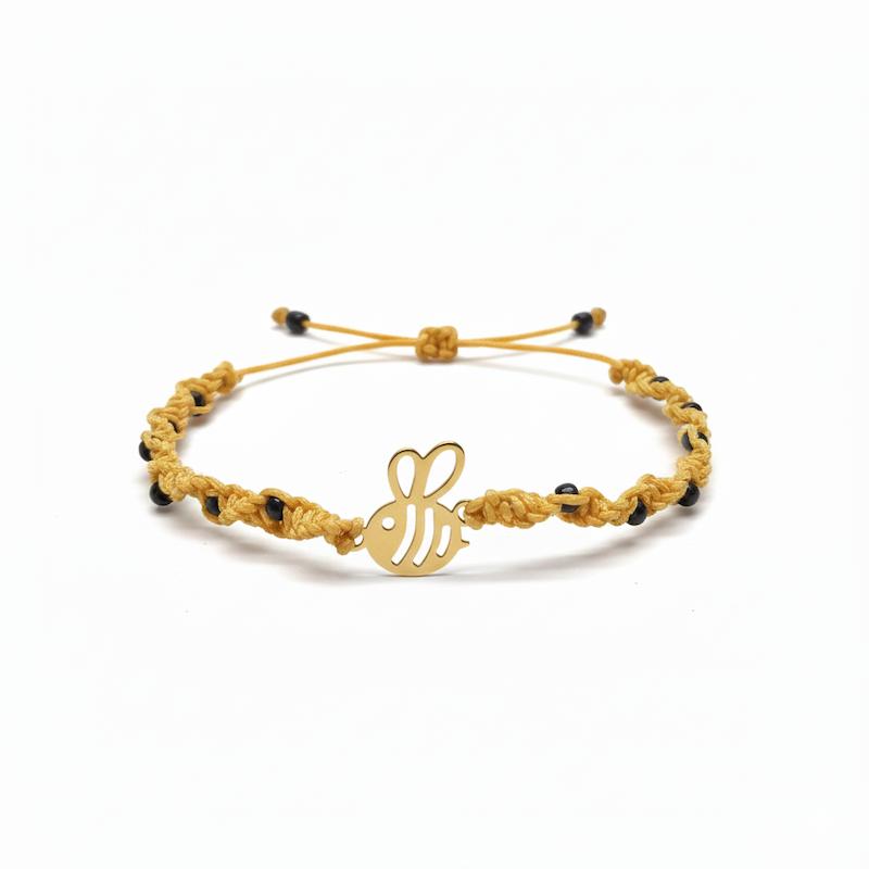 دستبند بچگانه طلا ۱۸ عیار زنبور با بند مهره و بافت گالری شمش طلا