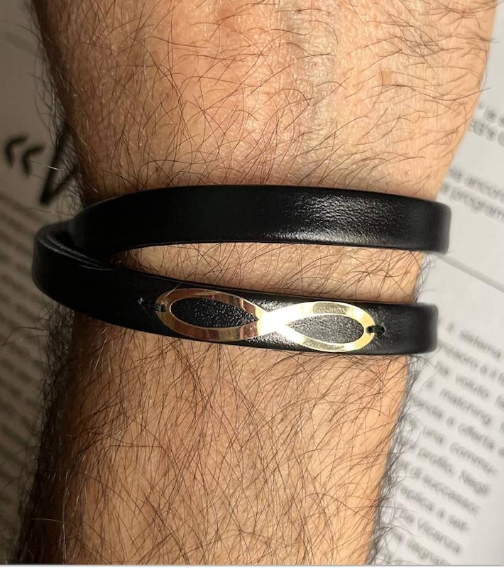 دستبند مردانه طلا ۱۸ عیار چرم بی نهایت سانل گلد